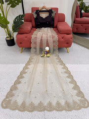 Pretty Cream Organza with Coding Work Saree