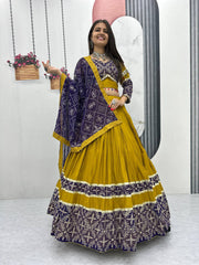 Trendy Mustard Cotton Embroidery Work Lehenga Choli