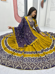 Trendy Mustard Cotton Embroidery Work Lehenga Choli
