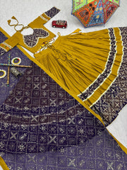 Trendy Mustard Cotton Embroidery Work Lehenga Choli