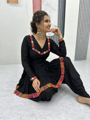 Lovely Black Rayon Cotton Gamthi Work Dhoti Suit