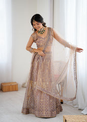 Gorgeous Beige Net Embroidery Work Lehenga Choli