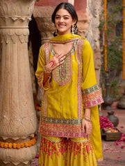 Exclusive Orange Chinon Silk with Mirror Work Sharara Suit