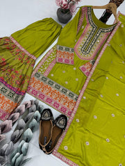 Exclusive Orange Chinon Silk with Mirror Work Sharara Suit