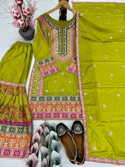 Exclusive Orange Chinon Silk with Mirror Work Sharara Suit