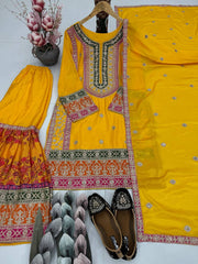 Exclusive Orange Chinon Silk with Mirror Work Sharara Suit