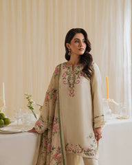 Stylish Beige Crepe Embroidery Palazzo Suit