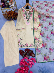 Stylish Beige Crepe Embroidery Palazzo Suit