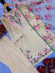 Stylish Beige Crepe Embroidery Palazzo Suit
