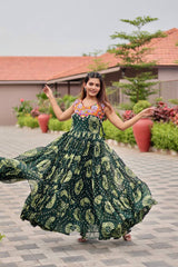 Gorgeous Green Georgette Gamthi Work Gown For Navratri