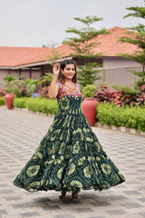 Gorgeous Green Georgette Gamthi Work Gown For Navratri