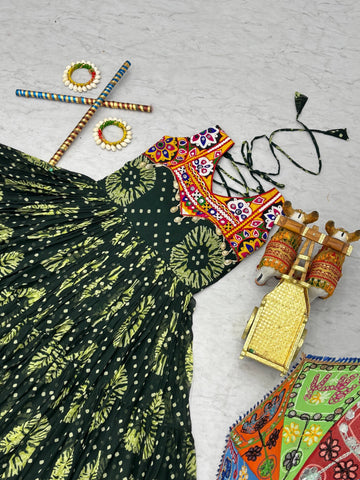 Gorgeous Green Georgette Gamthi Work Gown For Navratri