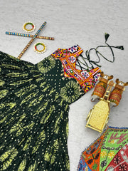 Gorgeous Green Georgette Gamthi Work Gown For Navratri