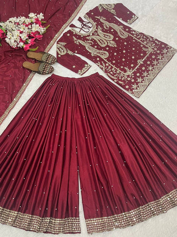 Attractive Chinon Silk Sequence Work Sharara Suit