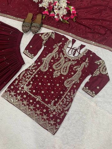 Attractive Chinon Silk Sequence Work Sharara Suit