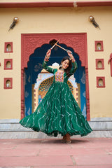 Ravishing Green Georgette Kutchi Patchework Gown