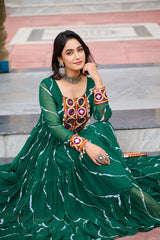 Ravishing Green Georgette Kutchi Patchework Gown