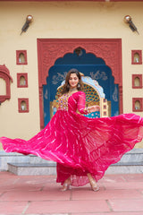 Ravishing Green Georgette Kutchi Patchework Gown
