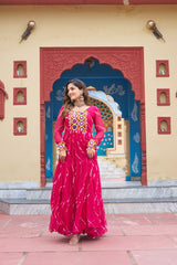 Ravishing Green Georgette Kutchi Patchework Gown