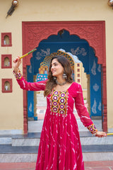 Ravishing Green Georgette Kutchi Patchework Gown