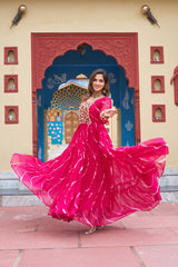 Ravishing Green Georgette Kutchi Patchework Gown