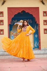 Ravishing Green Georgette Kutchi Patchework Gown