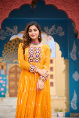 Ravishing Green Georgette Kutchi Patchework Gown