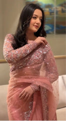 Ravishing Pink Net with Embroidery Work Saree