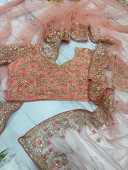 Ravishing Pink Net with Embroidery Work Saree