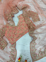 Ravishing Pink Net with Embroidery Work Saree