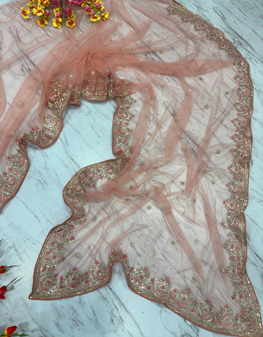 Ravishing Pink Net with Embroidery Work Saree