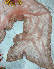 Ravishing Pink Net with Embroidery Work Saree