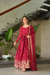 Glorious Blue Chinon Zari Designer Gown