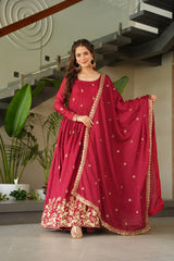 Glorious Blue Chinon Zari Designer Gown