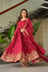 Glorious Blue Chinon Zari Designer Gown
