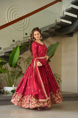 Glorious Blue Chinon Zari Designer Gown