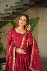 Glorious Blue Chinon Zari Designer Gown