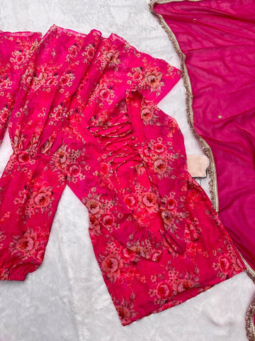 Pretty Pink Georgette Digital Print Sharara Suit