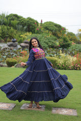 Gorgeous Navy Blue Reyon Embroidered Gown