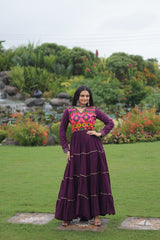 Gorgeous Navy Blue Reyon Embroidered Gown