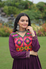 Gorgeous Navy Blue Reyon Embroidered Gown