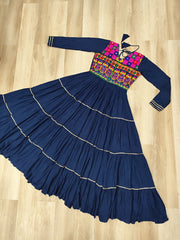 Gorgeous Navy Blue Reyon Embroidered Gown
