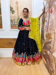 Gorgeous Black Rayon Embroidery Work Lehenga Choli