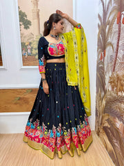 Gorgeous Black Rayon Embroidery Work Lehenga Choli