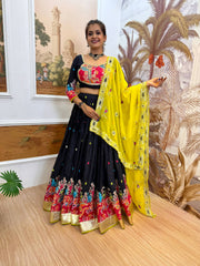 Gorgeous Black Rayon Embroidery Work Lehenga Choli