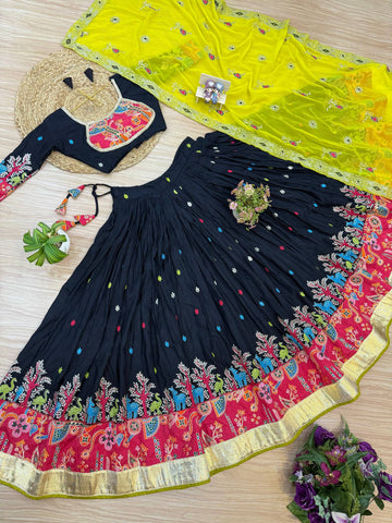 Gorgeous Black Rayon Embroidery Work Lehenga Choli