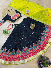Gorgeous Black Rayon Embroidery Work Lehenga Choli