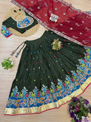 Gorgeous Black Rayon Embroidery Work Lehenga Choli