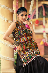 Attractive Black Rayon Ribbon Work Lehenga Choli For Navratri