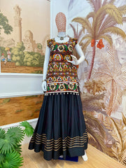 Attractive Black Rayon Ribbon Work Lehenga Choli For Navratri